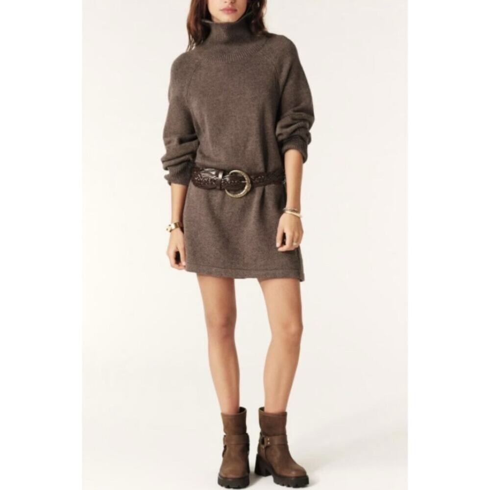 Ba&sh Medee Wool Cotton Oversized Roll Neck A Line Mini Sweater Dress 2 M